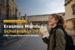Student holding an Erasmus Mundus scholarship award letter in Europe