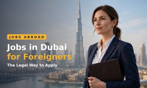 Professional standing in front of the Dubai skyline — jobs in Dubai for foreigners