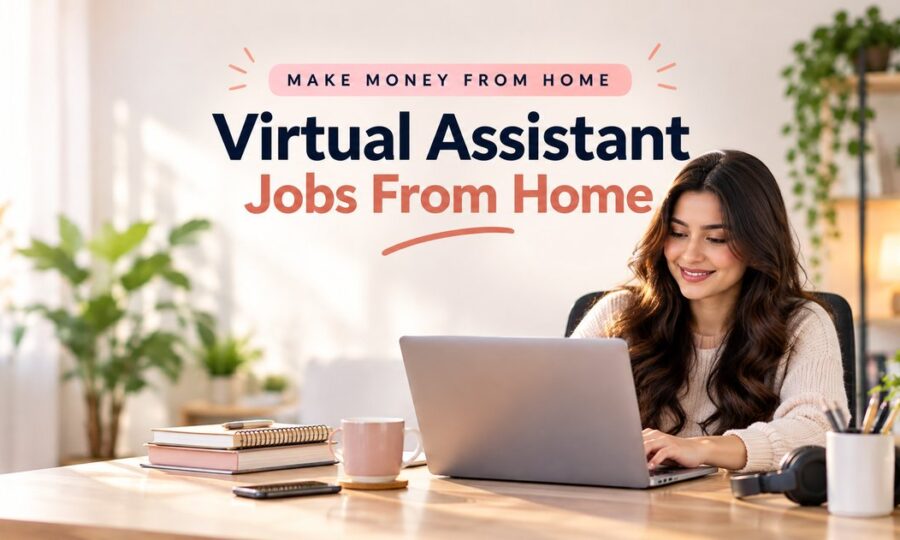 Virtual assistant jobs from home — a woman managing email and calendar on a laptop