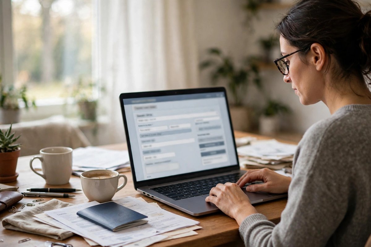 Applicant completing a Canada visitor visa application online on a laptop