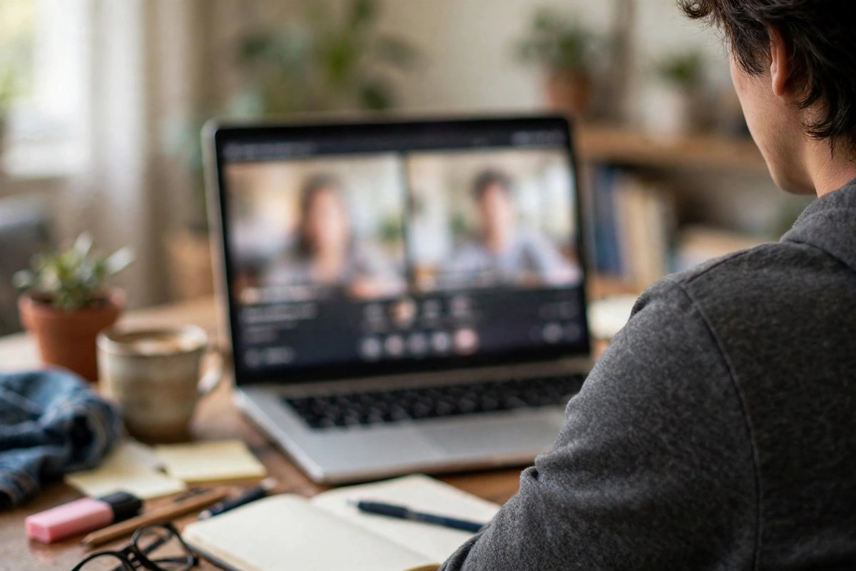 An online tutoring lesson in progress on a laptop video call