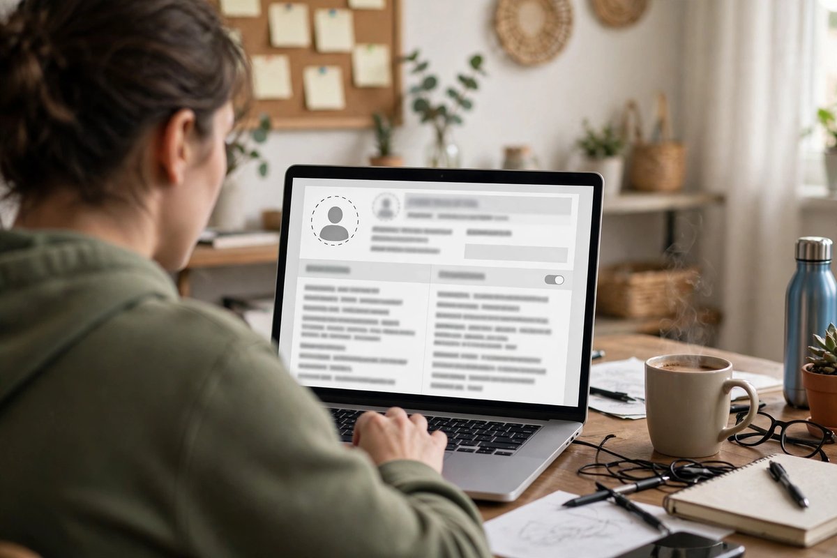 Freelancer profile and portfolio page open on a laptop screen