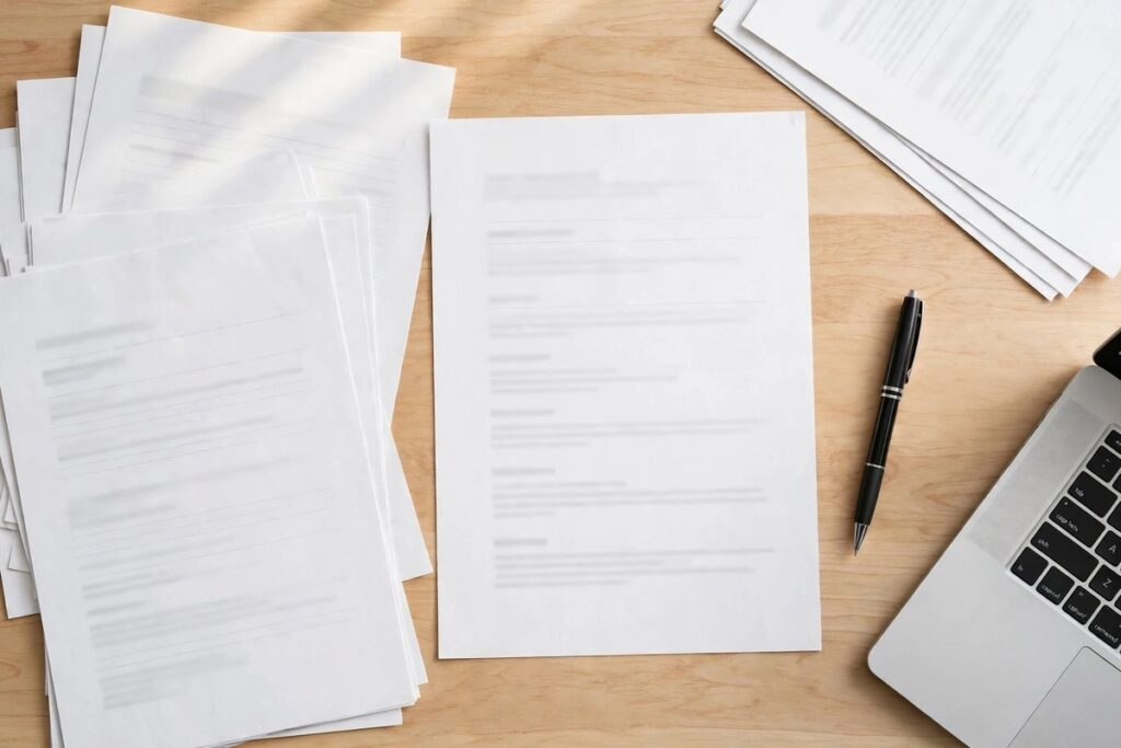 Canadian-style resume and application documents on a desk