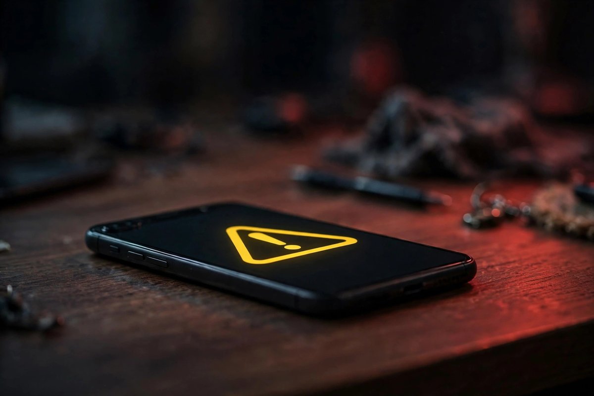 Smartphone displaying a warning sign about online earning scams