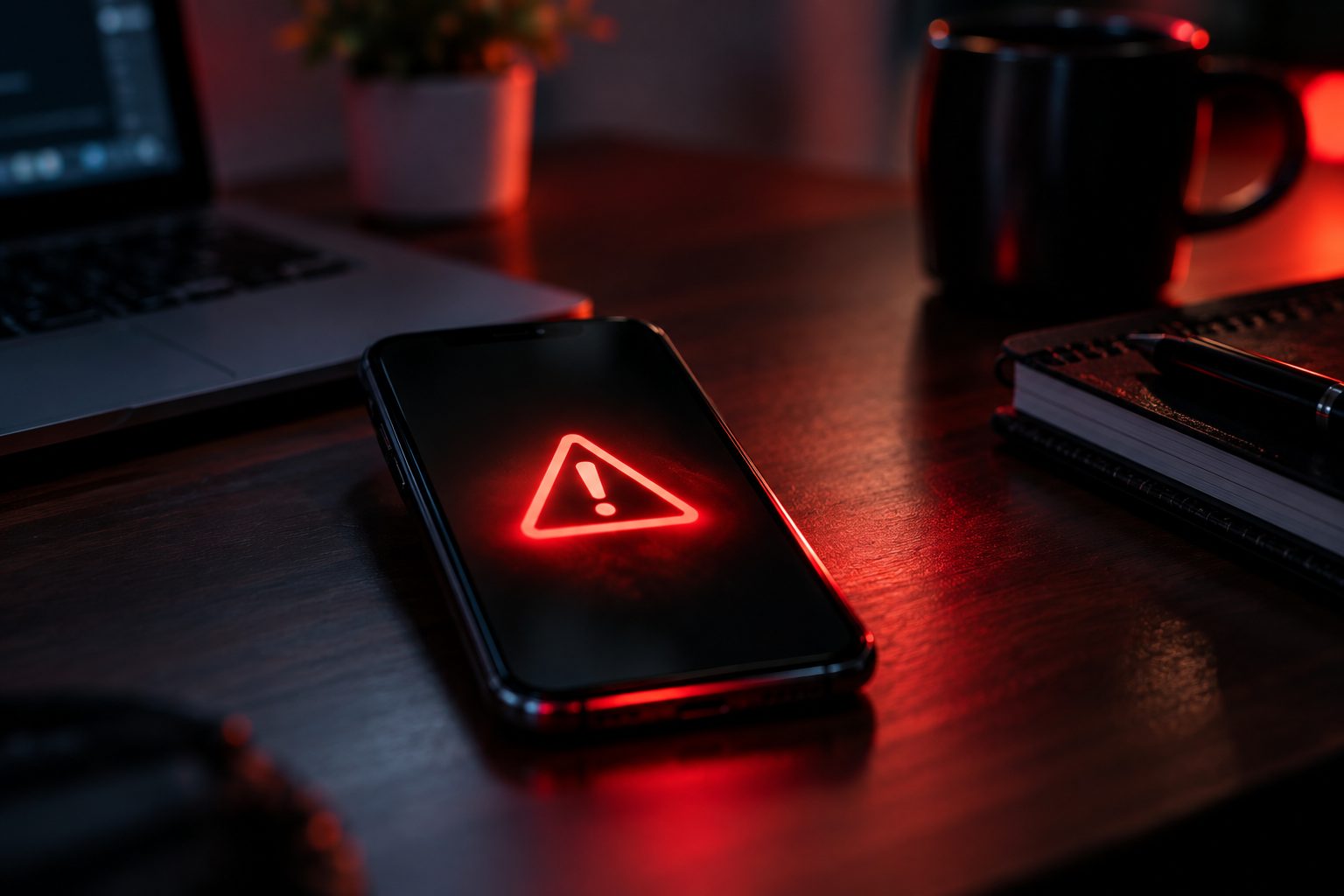 Smartphone showing a warning over a fake virtual assistant job offer