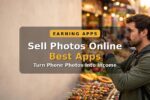 Person using a smartphone to photograph a colourful city street food stall to sell photos online