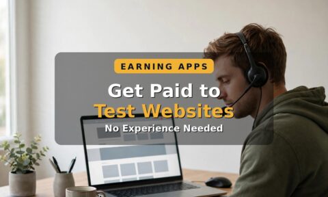 Person with a headset microphone recording a user test to get paid to test websites